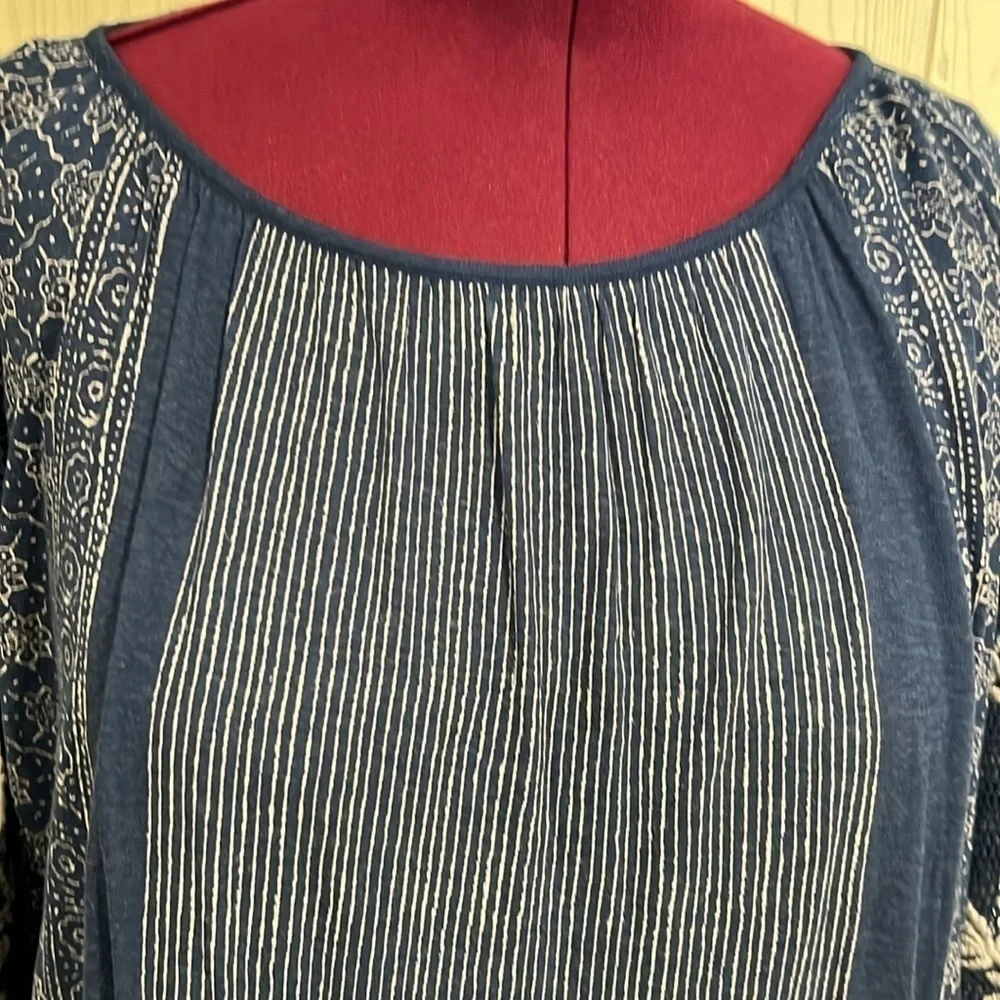 Free People Indigo Dreams Top XS Embroidered Mesh Balloon Sleeves